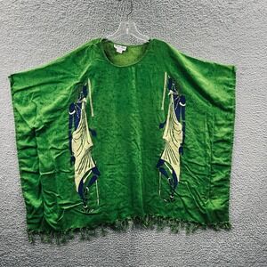 African Essence Women 3 Piece Set 4X Green Boho Vintage Kaftan Pants Scarf Rayon